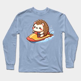 cute hedgehog jetskiing Long Sleeve T-Shirt